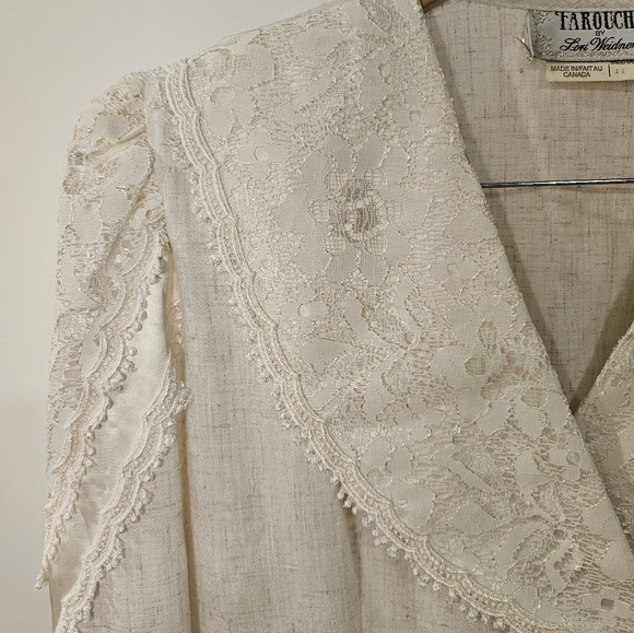 VTG | Farouche Double Breasted Flax Blazer with Lace Detailing, Size Large - Picture 3 of 6